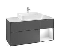 Villeroy & Boch V&B Meuble sous lavabo Finion 120 cm, blanc mat, rangement rabattable, poignée laiton, gris mat laqué Quantité:1