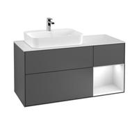 Villeroy & Boch V&B Meuble sous lavabo Finion 120 cm, blanc mat, rangement réglable, miroir laqué, système de lumière intégré Quantité:1