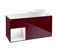 Villeroy & Boch V&B Meuble sous lavabo Finion 120 cm, blanc mat, réglette lumineuse blanche laquée, poignée métal Quantité:1