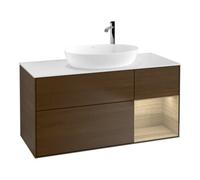 Villeroy & Boch V&B Meuble sous lavabo Finion 120 cm, blanc, porte battante, noyer veiné Quantité:1