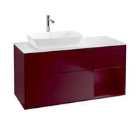 Villeroy & Boch V&B Meuble sous lavabo Finion 120 cm, éclairage mural, blanc brillant, avec tiroirs laqués, avec poignées Quantité:1