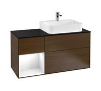 Villeroy & Boch V&B Meuble sous lavabo Finion 120 cm, éclairage mural, blanc brillant, placage noyer ven Quantité:1
