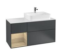 Villeroy & Boch V&B Meuble sous lavabo Finion 120 cm, éclairage mural, blanc mat, poignée en laiton, avec miroir lumineux Quantité:1