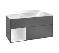 Villeroy & Boch V&B Meuble sous lavabo Finion 120 cm, éclairage mural, blanc mat, rangement gris mat laqué, avec bandeau mat laqué Quantité:1