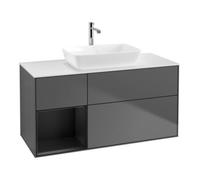 Villeroy & Boch V&B Meuble sous lavabo Finion 120 cm, éclairage mural, placage blanc, réglette bleue, anthracite m Quantité:1