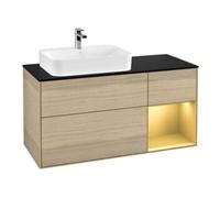 Villeroy & Boch V&B Meuble sous lavabo Finion 120 cm, éclairage mural, placage bleu, étagère réglable, poignée ovale Quantité:1