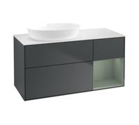Villeroy & Boch V&B Meuble sous-lavabo Finion 120 cm, éclairage mural, placage bois, laqué blanc, poignée olivier, laqué mat bleu Quantité:1