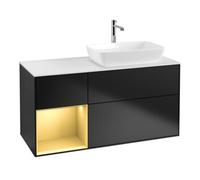 Villeroy & Boch V&B Meuble sous lavabo Finion 120 cm, éclairage mural, placage bois, laque or, laque bleue Quantité:1