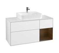Villeroy & Boch V&B Meuble sous lavabo Finion 120 cm, éclairage mural, placage bois noyer, blanc brillant Lac Quantité:1