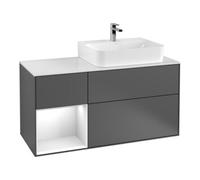 Villeroy & Boch V&B Meuble sous lavabo Finion 120 cm, éclairage mural, placage bois, réglable gauche/droite, laqué, poignée métallique Quantité:1