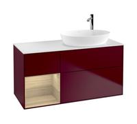 Villeroy & Boch V&B Meuble sous lavabo Finion 120 cm, éclairage mural, plaque d’abattant blanche, tiroir ouvert, poignée métallique Quantité:1