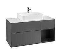 Villeroy & Boch V&B Meuble sous lavabo Finion 120 cm, pl blanc mat, façade rouge brun mat laqué, anthracite m Quantité:1