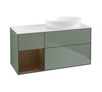 Villeroy & Boch V&B Meuble sous lavabo Finion 120 cm, Pl blanc mat, Reg bois de noyer, Oli mat laqué Quantité:1