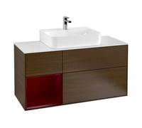 Villeroy & Boch V&B Meuble sous lavabo Finion 120 cm, pl blanc mat, tiroir gauche Peo, noyer veinée Quantité:1