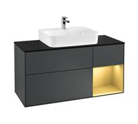 Villeroy & Boch V&B Meuble sous lavabo Finion 120 cm, placage blanc mat, poignée droite dorée mate, avec miroir lacqué bleu Quantité:1