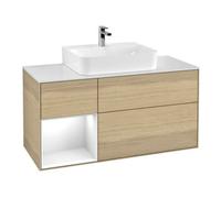 Villeroy & Boch V&B Meuble sous lavabo Finion 120 cm, placage blanc mat, porte gauche, laqué brillant blanc, poignée ovale venise Quantité:1