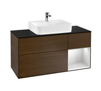 Villeroy & Boch V&B Meuble sous lavabo Finion 120 cm, placage blanc mat, tiroir à droite, blanc laqué, noyer veinée Quantité:1