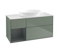 Villeroy & Boch V&B Meuble sous-lavabo Finion 120 cm, placage blanc mat, tiroirs médium mat laqué, olivier mat laqué Quantité:1