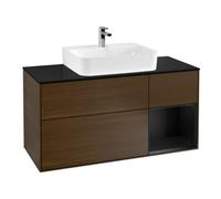 Villeroy & Boch V&B Meuble sous-lavabo Finion 120 cm, placage bois, façade laquée bleu, noyer veinée Quantité:1