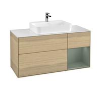 Villeroy & Boch V&B Meuble sous-lavabo Finion 120 cm, placage bois, rangement droite, olivier mat laqué, ouverture à ventouse Quantité:1