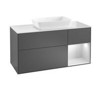 Villeroy & Boch V&B Meuble sous lavabo Finion 120 cm, placage bois, rangement simple, gris mat laqué, noyer veinée Quantité:1
