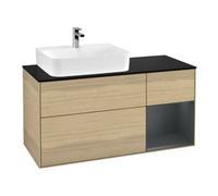 Villeroy & Boch V&B Meuble sous lavabo Finion 120 cm, placage bois, rouge moyen brillant, avec laque, ouverture à ventouse Quantité:1