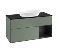 Villeroy & Boch V&B Meuble sous lavabo Finion 120 cm, placage bouleau mat, façade bleue mate laquée, olivier mat laqué Quantité:1