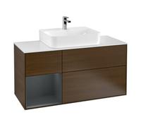 Villeroy & Boch V&B Meuble sous lavabo Finion 120cm, éclairage mural, placage bois, noyer veiné Quantité:1