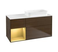 Villeroy & Boch V&B Meuble sous-lavabo Finion 120x60 cm, éclairage mural, placage noyer, réglette gauche gol m Quantité:1
