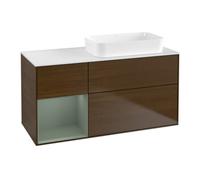 Villeroy & Boch V&B Meuble sous-lavabo Finion 120x60 cm, éclairage mural, rég. g. Oli. m Lac, placage noyer Quantité:1