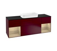 Villeroy & Boch V&B Meuble sous lavabo Finion 160 cm, éclairage mural, plan abattant bleu, étagère ouverte, poignée métal Quantité:1