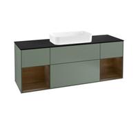 Villeroy & Boch V&B Meuble sous-lavabo Finion 160 cm, Pl bleu mat, Reg bois de noyer, Oli mat laqué Quantité:1