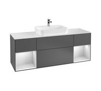 Villeroy & Boch V&B Meuble sous lavabo Finion 160x60, blanc mat, rangement simple gris mat, avec bandeau mat laqué Quantité:1