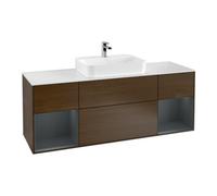 Villeroy & Boch V&B Meuble sous lavabo Finion 160x60, blanc mat, tiroir médian avec laque, noyer veinée Quantité:1