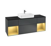 Villeroy & Boch V&B Meuble sous lavabo Finion 160x60, placage bois, rouge gris mat laqué, poignée bleue mat laquée Quantité:1