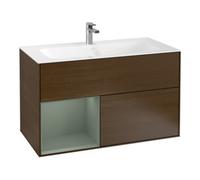 Villeroy & Boch V&B Meuble sous-lavabo Finion 99,6x59,1 cm, éclairage mural, porte gauche, olivier mat, laqué, noyer veinée Quantité:1