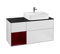 Villeroy & Boch V&B Meuble sous-lavabo Plage de recouvrement Bleu glacé Finion 120cm, étagère gauche Peony, laqué blanc mat Quantité:1
