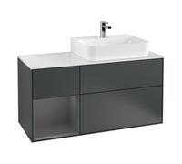 Villeroy & Boch V&B Meuble sous lavabo Plage Gl. blanc avec Finion 120 cm, étagère gauche Anthracite, avec tiroir bleu, avec laque Quantité:1