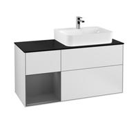 Villeroy & Boch V&B Meuble sous lavabo Plan de toilette bleu brillant Finion 120 cm, étagère gauche Anthracite mat, blanc mat laqué Quantité:1