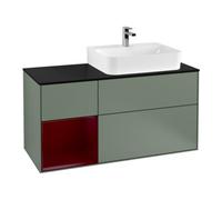 Villeroy & Boch V&B Meuble sous lavabo Plan de toilette bleu clair avec Finion 120 cm, étagère gauche Peony, laque mate olive Quantité:1