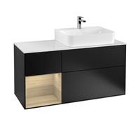 Villeroy & Boch V&B Meuble sous lavabo Plan de toilette Gl. blanc avec Finion 120 cm, étagère gauche, laque noire mate Quantité:1