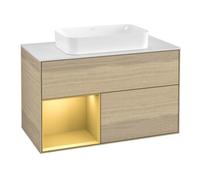 Villeroy & Boch V&B Meuble sous lavabo Plaque de recouvrement bl. avec Finion 100x60,3cm, étag. g. Or mat, Placage chêne Quantité:1