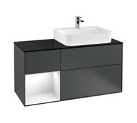 Villeroy & Boch V&B Meuble sous lavabo Plaque de recouvrement Bleu glacé avec Finion 120cm, Étagère gauche blanc brillant, Bleu moyen brillant Quantité:1