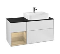 Villeroy & Boch V&B Meuble sous lavabo Plaque de recouvrement bleu glacé Finion 120 cm, étagère gauche, laque mate blanche Quantité:1