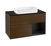 Villeroy & Boch V&B Meuble sous lavabo Plaque de recouvrement bleu m Finion 100x60,3cm, Reg re bleu m Lac, placage noyer Quantité:1