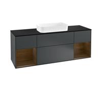 Villeroy & Boch V&B Meuble sous-lavabo Plaque de recouvrement bleue Finion 160x60cm, étagère noyer verni, poignée bleue laquée Quantité:1