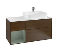 Villeroy & Boch V&B Meuble sous lavabo Plaque de recouvrement Gl. bl. avec Finion 120cm, étag. g. Oli. avec laque, placage noyer Quantité:1