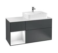 Villeroy & Boch V&B Meuble sous lavabo Plaque recouvrement Gl. blanc avec Finion 120cm, étagère gauche blanc brillant, médium bleu mat Quantité:1