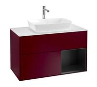 Villeroy & Boch V&B Meuble sous-vasque Finion 100, blanc mat, tablette bleue mate avec laque, poignée métal Quantité:1