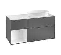 Villeroy & Boch V&B Meuble sous vasque Finion 120 cm, placage blanc mat, cadre argenté gris mat laqué, bleu mat laqué Quantité:1